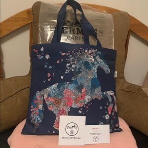 VIP Blue Floral Horse Tote Bag